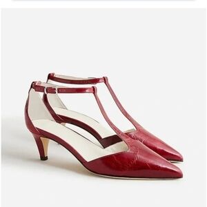 NEW J. Crew Mari Giudicelli Red Maroon Leather T Ankle Strap Kitten Heel Size 9
